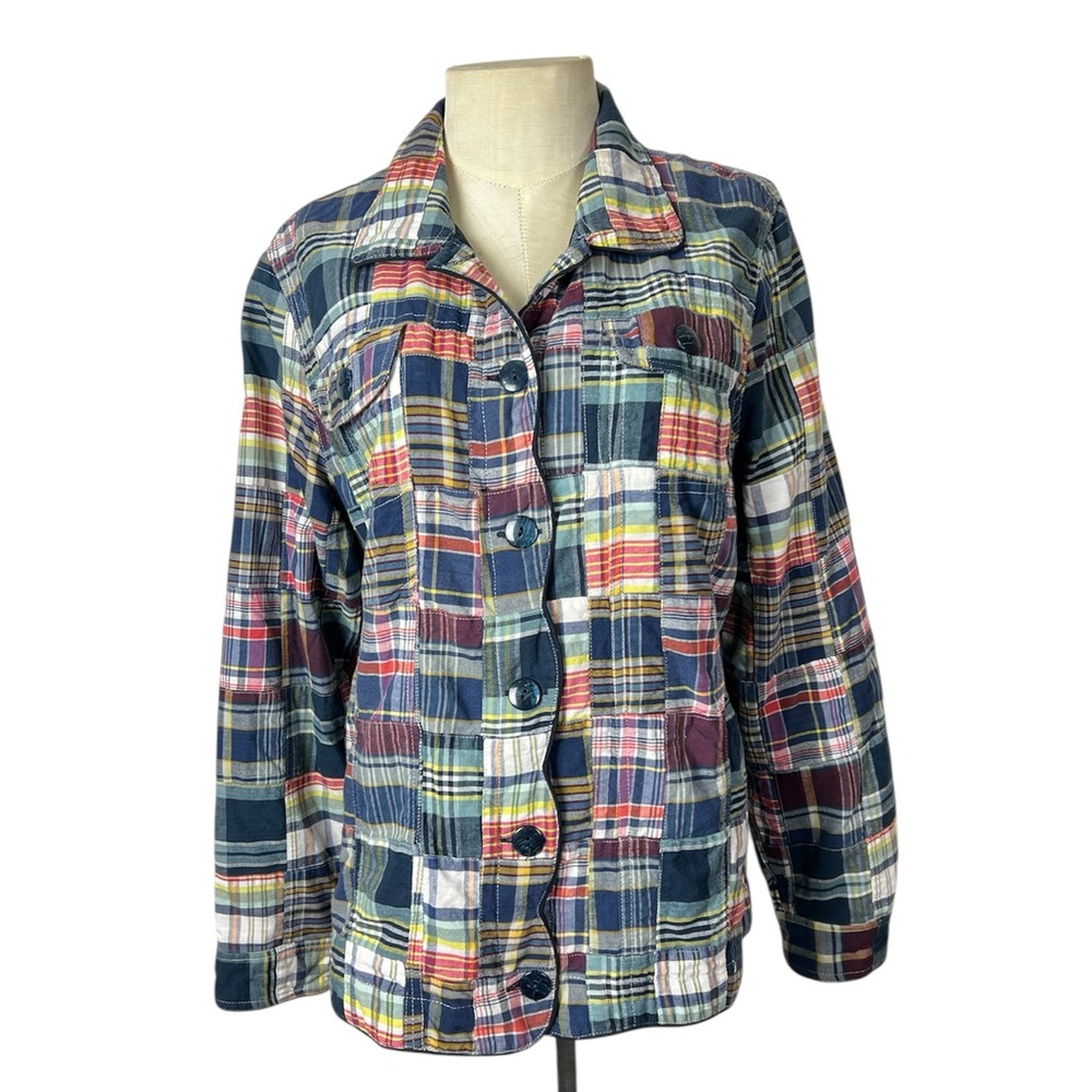 Patchwork blazer jacket size Large Christopher & Banks scallop edge Preppy